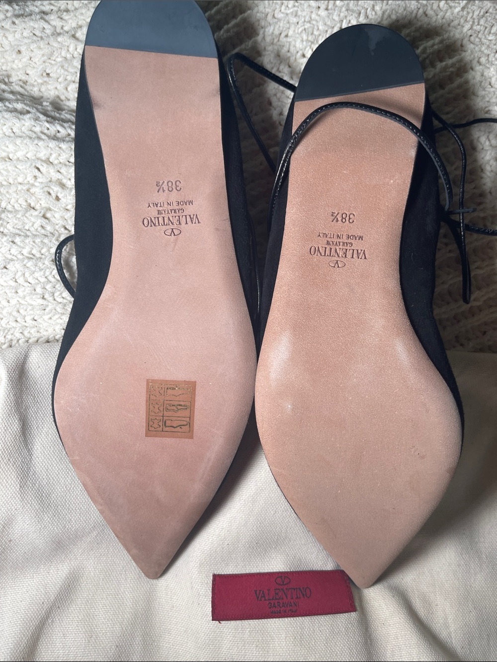 Valentino Black Lace-Up Pointed-Toe Flats with Strappy Detail - Picture 11 of 16